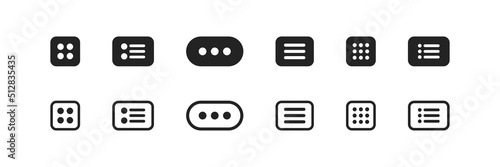 Menu icon. Web navigation symbol. Simple outline menu icons. Hamburger button icons set.