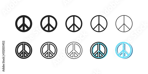 Peace sign. Hippie symbol. Simple outline peace icons. Peaceful icons set.