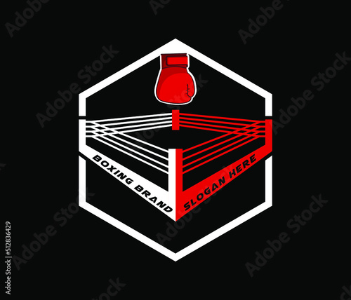 Logo for a boxing with glove and ring, Hexagon shape boxing ring vector