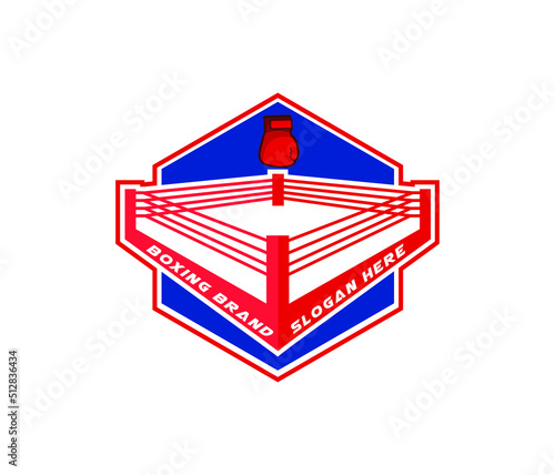 Logo for a boxing with glove and ring, Hexagon shape boxing ring vector