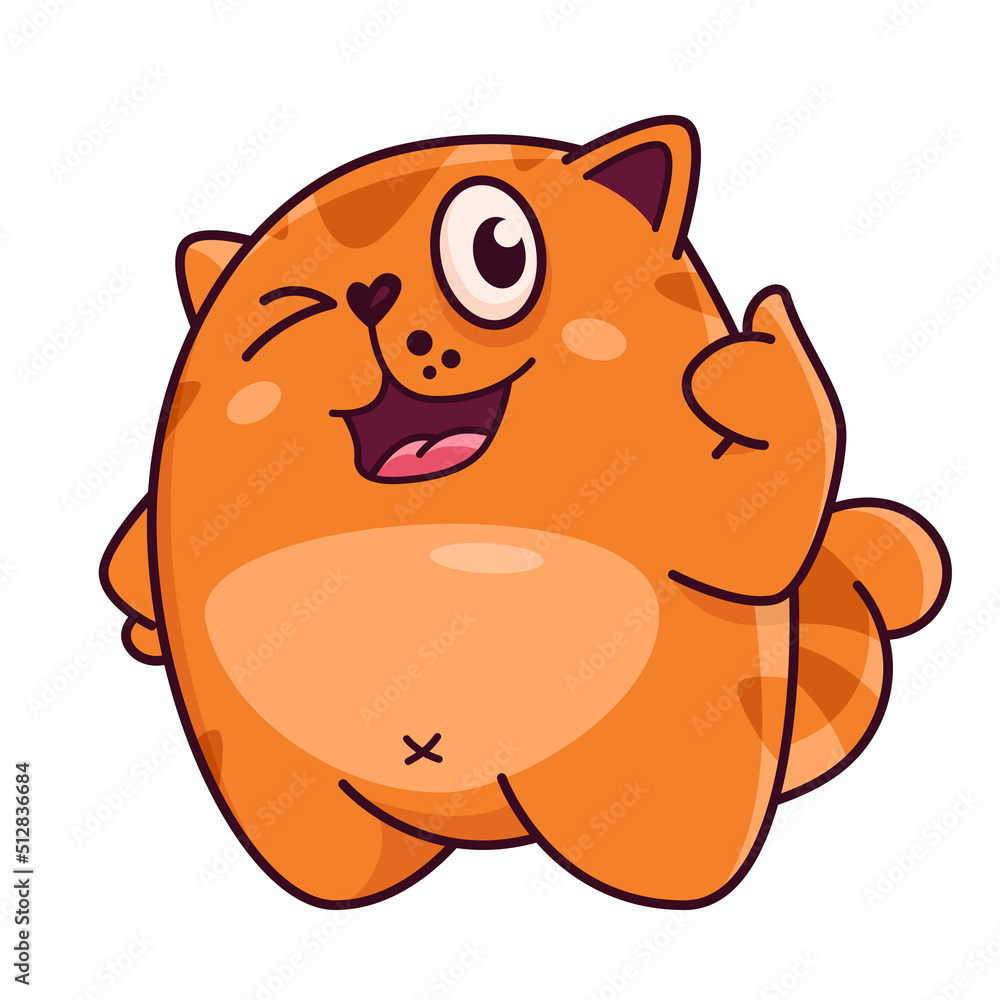 Cute red cat. Winks and shows everything is super, ok. Cat character hand drawn style, sticker, emoji Cute red cat. Winks and shows everything is super, ok. Cat character hand drawn style, sticker, emoji
