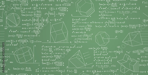 Seamless geometric shapes with numbers and formulas on a chalkboard.
