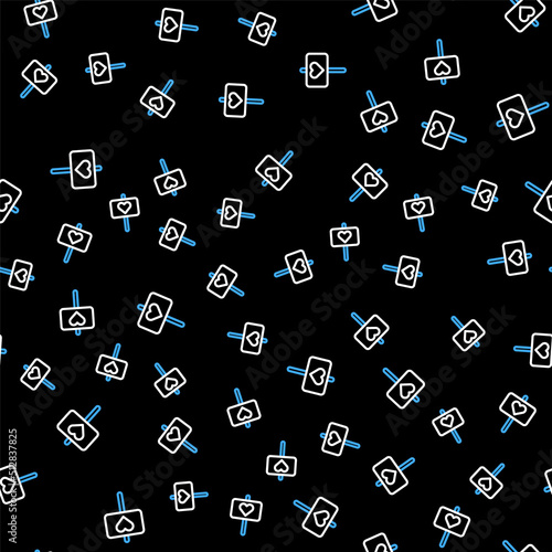 Line Peace icon isolated seamless pattern on black background. Hippie symbol of peace. Vector