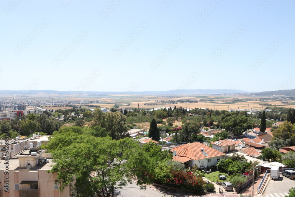 The city of Afula in the Jezreel Valley seen from above

