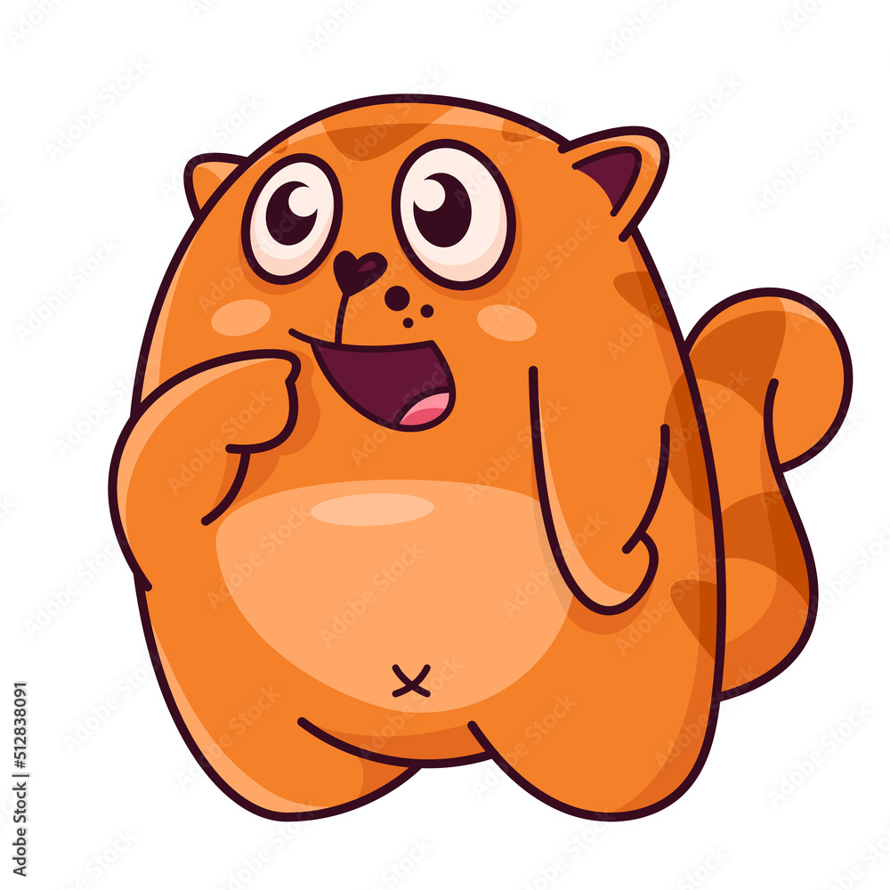 Cute red cat. Shows emotions surprise, wow, delight. Cat character hand drawn style, sticker