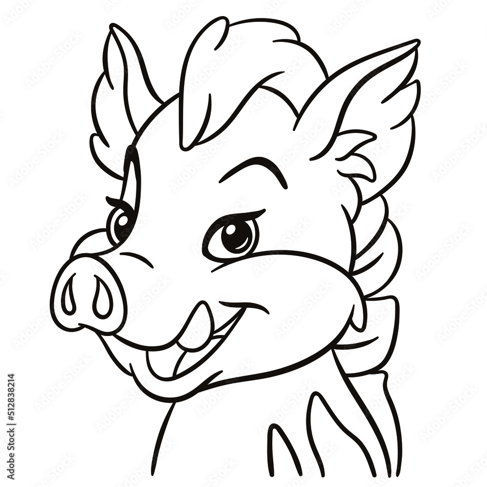 Fototapeta premium Wild boar cartoon illustration. Cute baby animal print for t-shirts, mugs, totes, stickers, nursery wall arts, greeting cards, etc. 