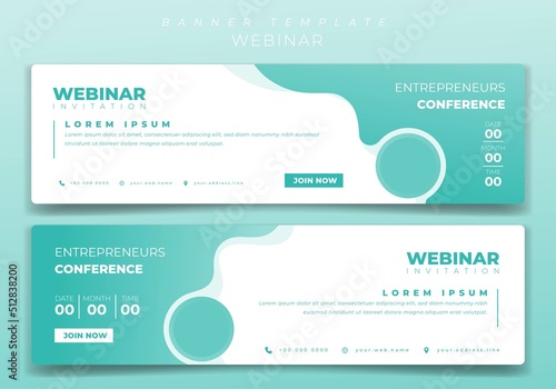 Landscape banner template design in waving pastel green with circle for webinar invitation design