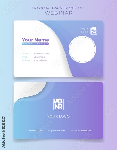 Business card or ID card template with waving blue purple in feminine concept design