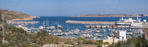 Panoramic view of a harbour on the island of Gozo in the Mediterranean