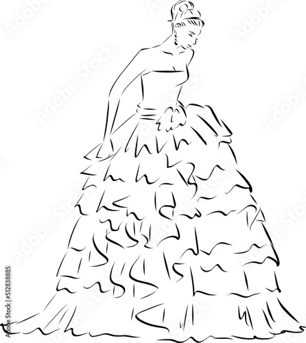 ウェディングドレスを着た女性　線画
