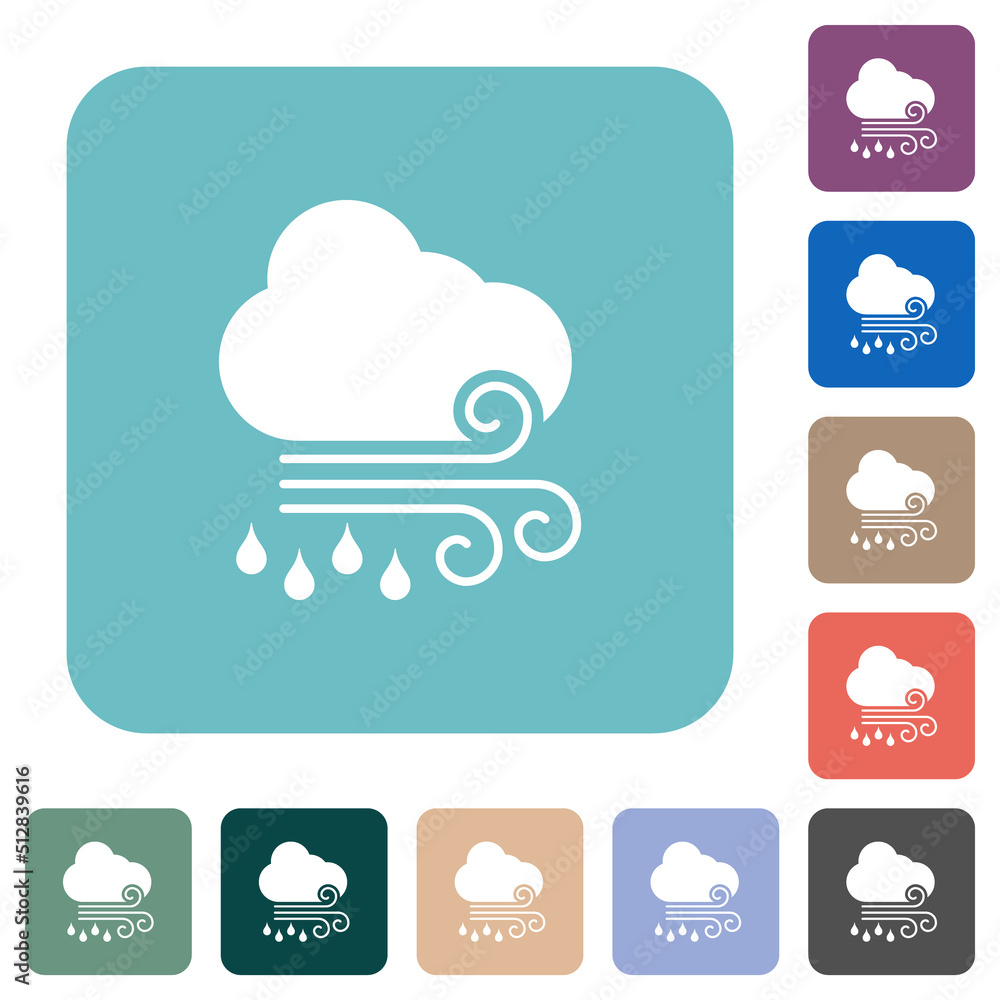 Windy and rainy weather rounded square flat icons Windy and rainy weather rounded square flat icons