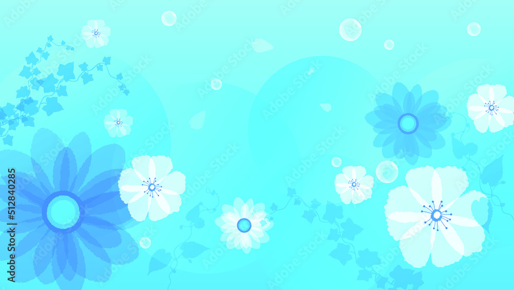 background image of climbing plants and flowers on a blue background with bubbles