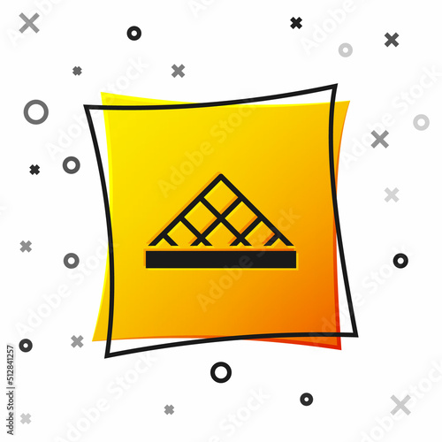Black Louvre glass pyramid icon isolated on white background. Louvre museum. Yellow square button. Vector