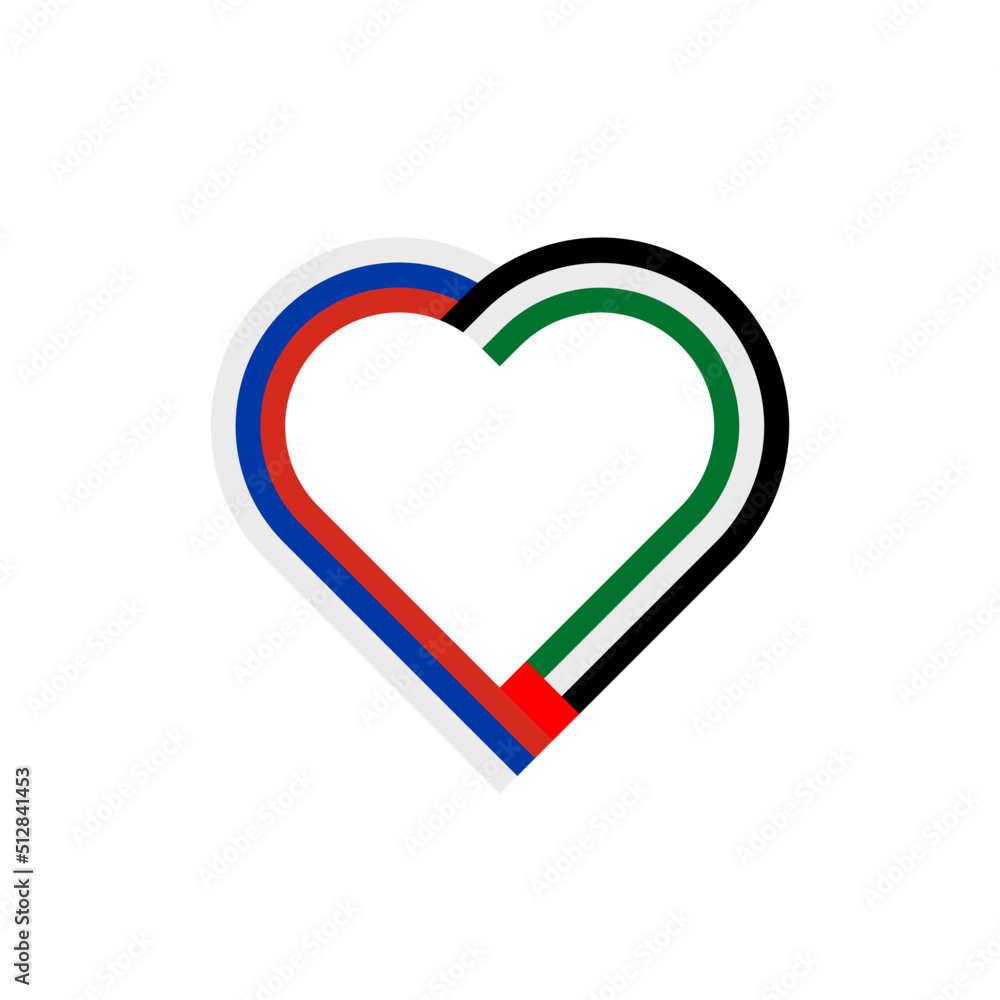 unity concept. heart ribbon icon of russia and united arab emirates flags. vector illustration isolated on white background unity concept. heart ribbon icon of russia and united arab emirates flags. vector illustration isolated on white background