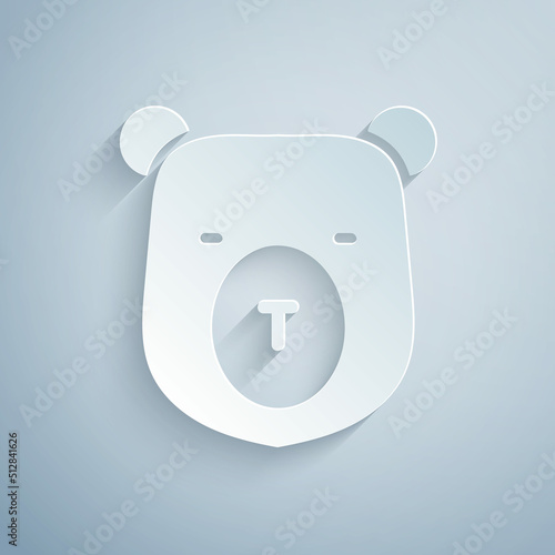 Paper cut Bear head icon isolated on grey background. Paper art style. Vector