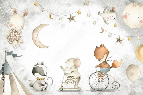 Obraz Cyrk i zwierzęta słoń lis borsuk króliczek