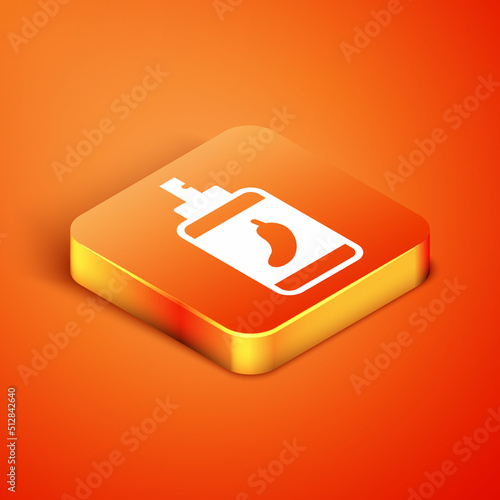 Isometric Pepper spray icon isolated on orange background. OC gas. Capsicum self defense aerosol. Vector