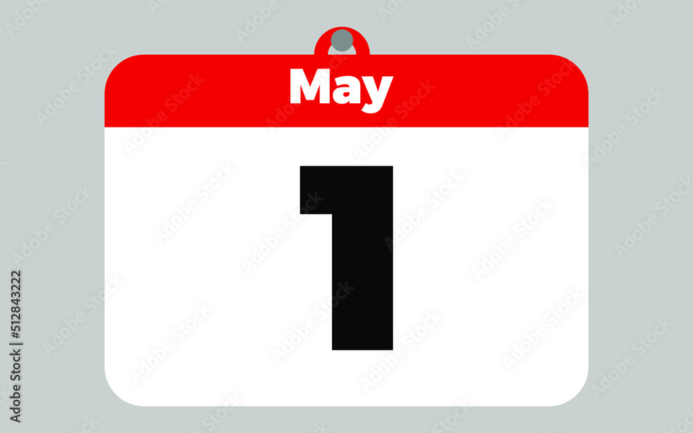 May, 1. White and red calendar May, 1. White and red calendar
