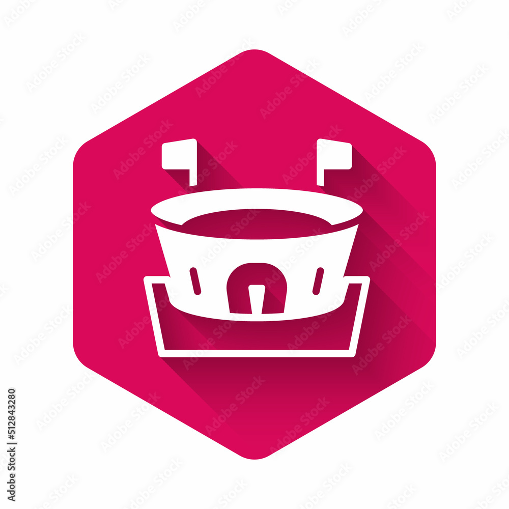 White Baseball arena icon isolated with long shadow background. Baseball field. Pink hexagon button. Vector White Baseball arena icon isolated with long shadow background. Baseball field. Pink hexagon button. Vector