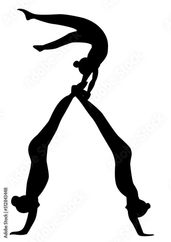 Gymnasts acrobats vector black silhouette