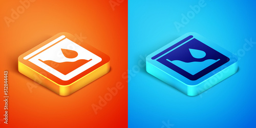 Isometric Drop in crude oil price icon isolated on orange and blue background. Oil industry crisis concept. Vector