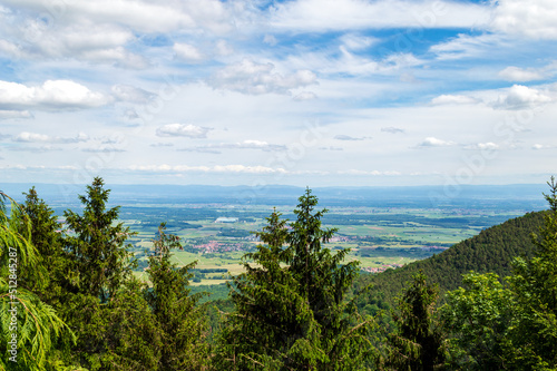 Nice natural and farmland landscape of Alsace in France at the border with Germany, seen from the castle Haut-Kœnigsbourg