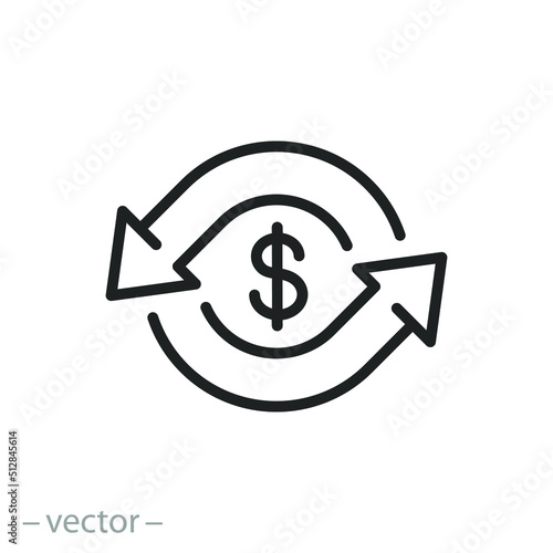 return money icon, cash back rebate, cashback thin line web symbol on white background - editable stroke vector illustration