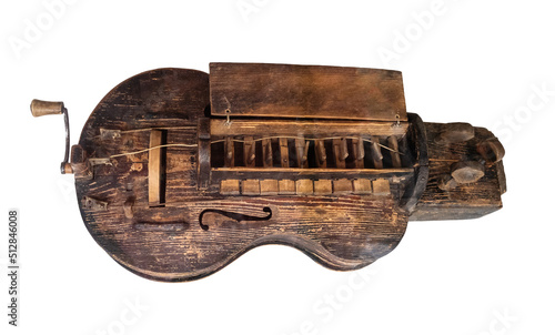Bild auf Leinwand antique wooden hurdy-gurdy cutout on white