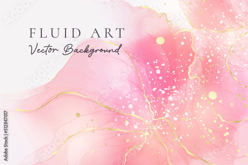 Rose pink liquid watercolor background with lines and stains. Abstract crimson marble alcohol ink drawing effect. Vector illustration design template for wedding invitation, banner, wall print