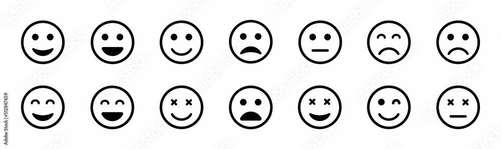 Smile face speech bubble icon set. Emoticons Line Icon Set. Rating ...