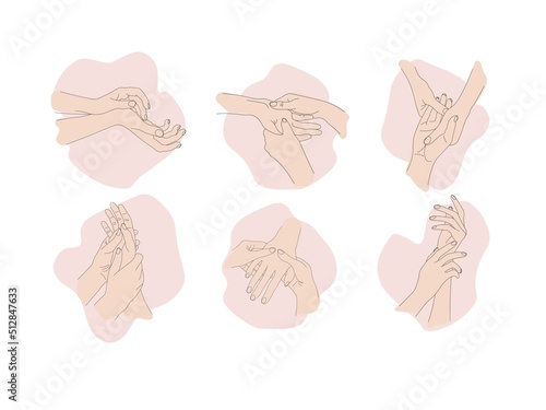 contour hand massage set, hand care concept, relaxation procedure for masseur, beautiful hands during massage for advertising spa treatments