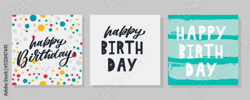 Happy Birthday lettering text banner, black color. Vector illustration.