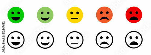 Smile face speech bubble icon set. Emoticons Line Icon Set. Rating satisfaction. Feedback in form of emotions. Black vector isolated emoji collection. Good and Bad Mood. Vector Illustration