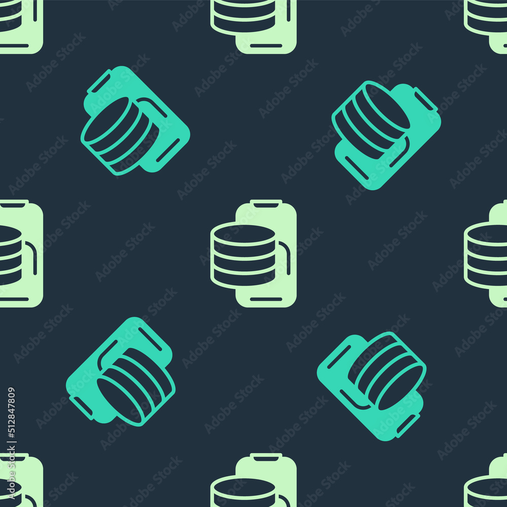 Green and beige Cloud technology data transfer and storage icon isolated seamless pattern on blue background. Vector Green and beige Cloud technology data transfer and storage icon isolated seamless pattern on blue background. Vector