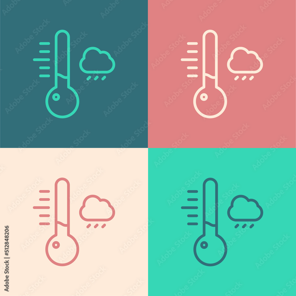 Pop art line Meteorology thermometer measuring icon isolated on color background. Thermometer equipment showing hot or cold weather. Vector Illustration Pop art line Meteorology thermometer measuring icon isolated on color background. Thermometer equipment showing hot or cold weather. Vector Illustration