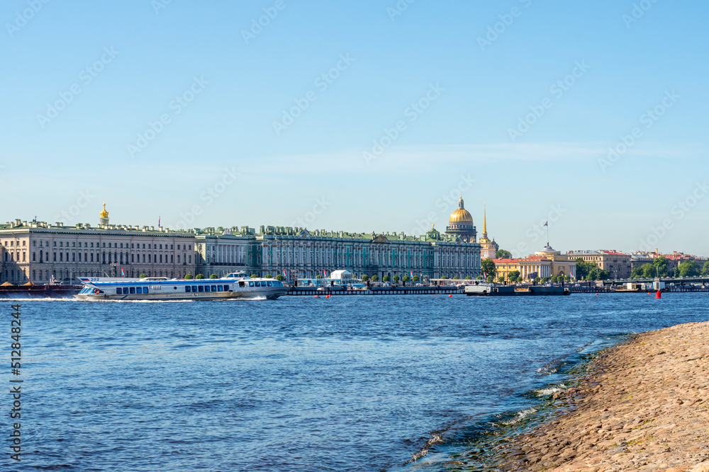 View of the sights (Winter Palace, St. Isaac's Cathedral, Admiralty) of St. Petersburg in summer, Russia