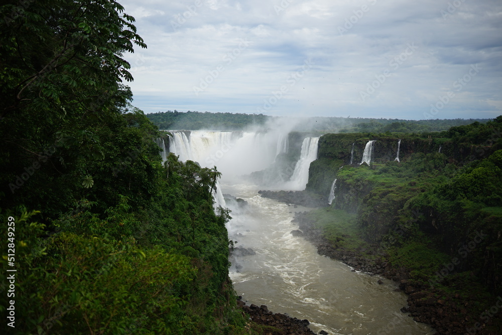 The photo shows a stunning landscape at the Iguazu Falls located on the border of Brazil (Paraná state) and Argentina (Misiones province) The photo shows a stunning landscape at the Iguazu Falls located on the border of Brazil (Paraná state) and Argentina (Misiones province)