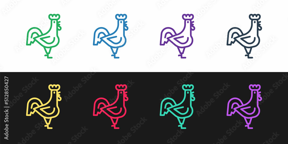 Set line French rooster icon isolated on black and white background. Vector