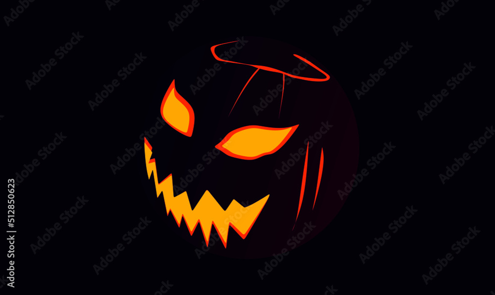 Halloween pumpkin head with a dark black background. Halloween vector illustration