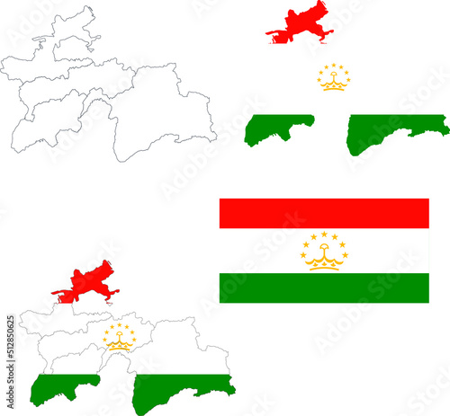 Set of territories of the country with the flag of Tajikistan