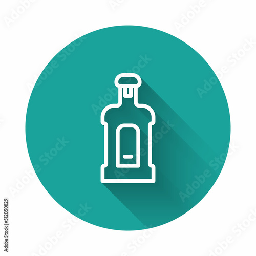 White line Orujo icon isolated with long shadow. Green circle button. Vector