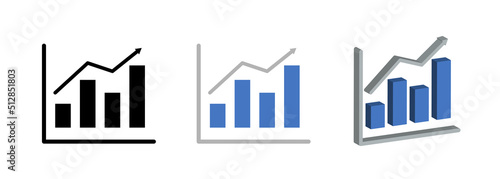 Simple Column Chart. Statistics graph by year. Coordinate system and growth rate. Flat and 3D graphics. Vector clipart set isolated on white background.