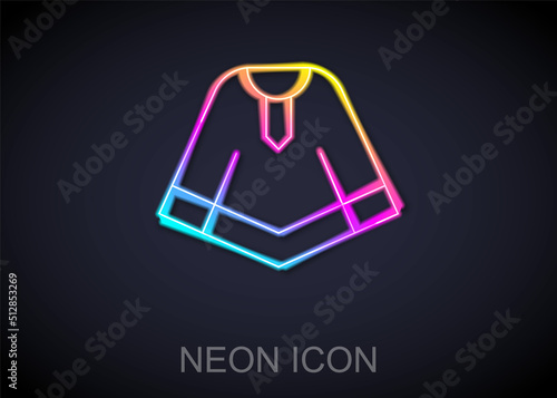 Glowing neon line Traditional mexican poncho clothing icon isolated on black background. Vector