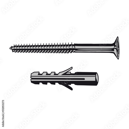 screw and dowel, vector illustration