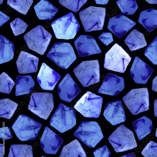 Seamless pattern. Vintage pattern, leaves, blue and white, violet, watercolor ornament, painted on paper. Handmade. Textile print. Grunge texture set.
