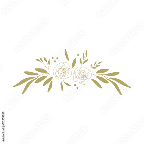 golden floral wreath, rose flowers