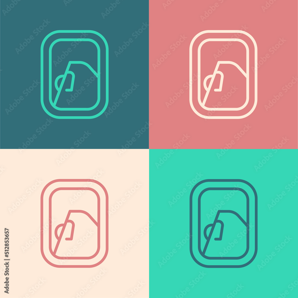 Pop art line Airplane window icon isolated on color background. Aircraft porthole. Vector Pop art line Airplane window icon isolated on color background. Aircraft porthole. Vector