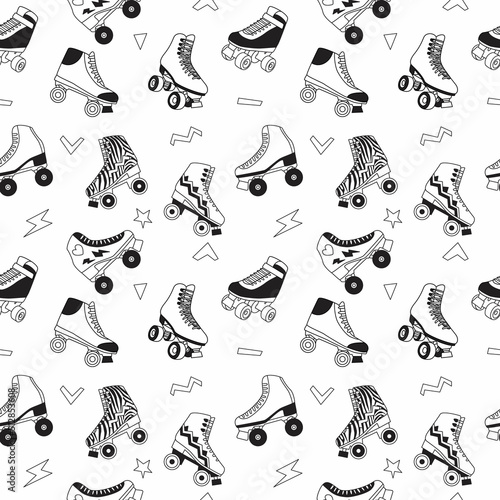 Seamless pattern with cute cartoon roller skates