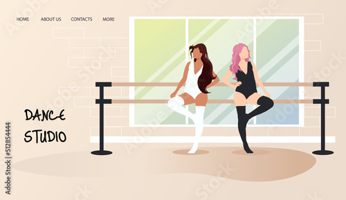 Ballerina, dancers at studio, dancing teachers. Landing page for dance studio, dance classes