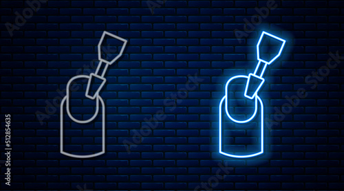 Glowing neon line Milling cutter for manicure icon isolated on brick wall background. Apparatus for manicure. Manicure tools. Vector